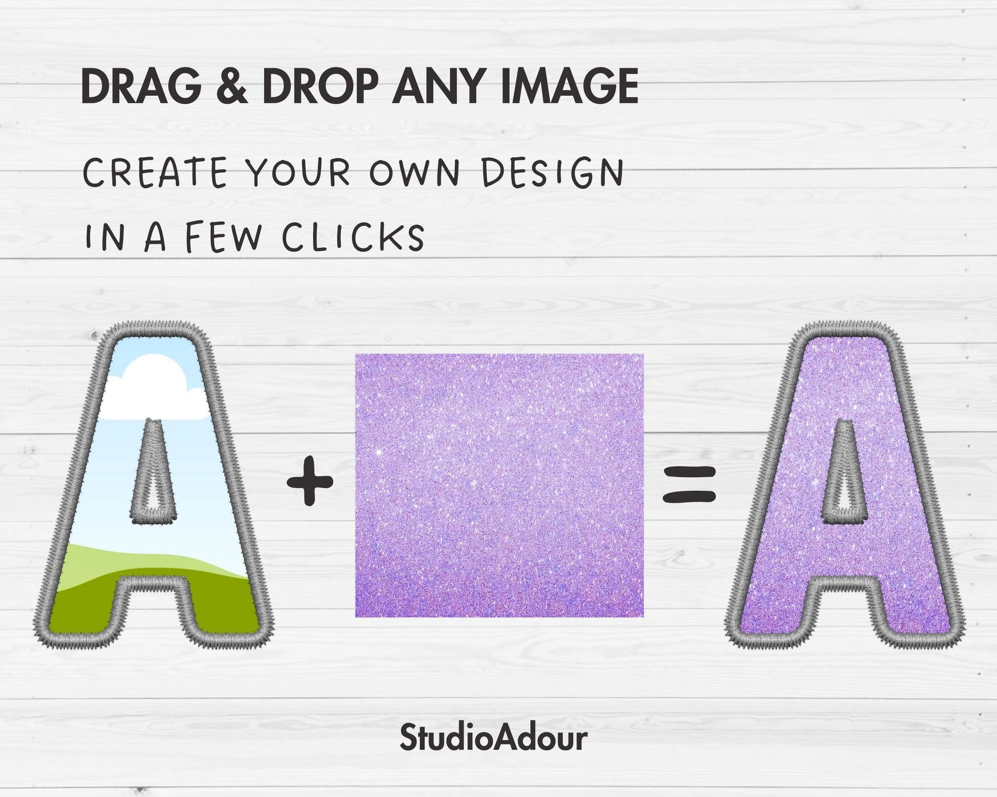 Digital Stitch Canva Alphabet PNG, Faux Embroidery Applique Letters , Canva Frames Bundle, Drag and Drop, DIY Canva Alphabet, Duotone