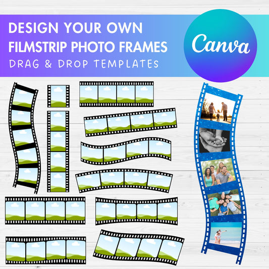 Design Your Own Photo Strip Film Canva Frames, Picture Frame Canva Templates, Drag and Drop Photo, Editable Image Collage, Retro Photo Booth