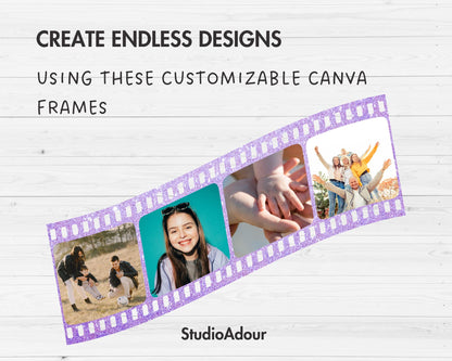 Design Your Own Photo Strip Film Canva Frames, Picture Frame Canva Templates, Drag and Drop Photo, Editable Image Collage, Retro Photo Booth