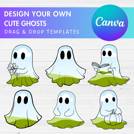 Design Your Own Retro Halloween Ghost, Ghost Canva Template, Drag and Drop, Ghost Canva Frames, Spooky Season, Halloween Ghost, Groovy Ghost