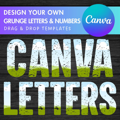 Design Your Own Distressed Letters on Canva, Grunge Alphabet Canva Template, Drag and Drop, Canva Frames Bundle, Vintage Letters and Numbers