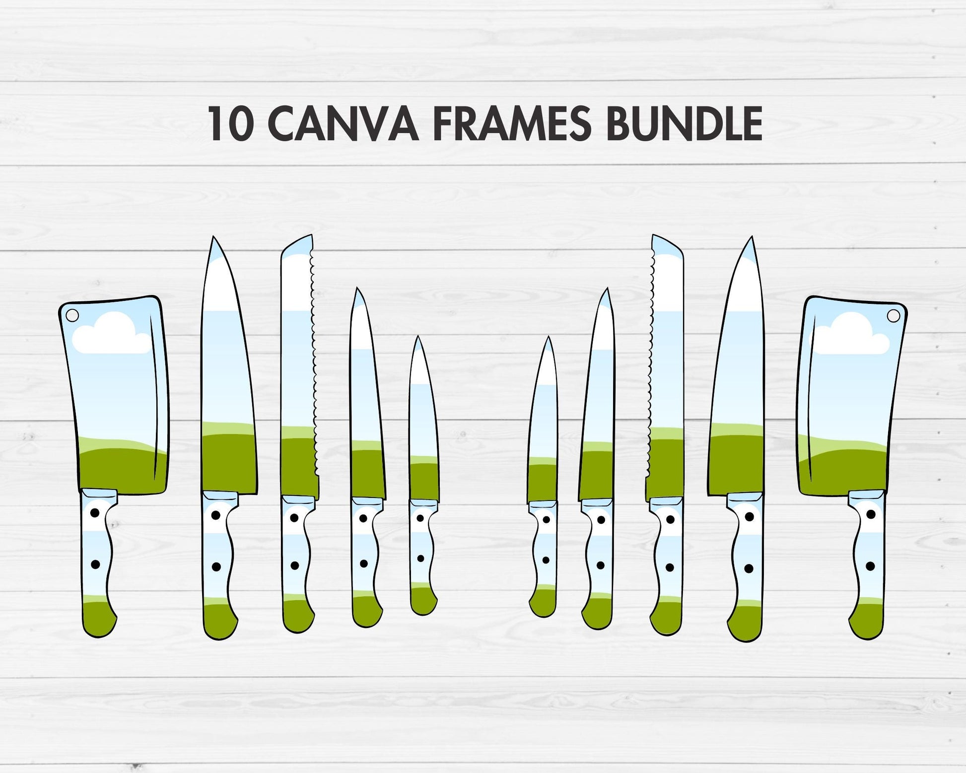 Design Your Own Kitchen Knives Canva Frames, Knife Canva Templates, Drag and Drop, Canva Frames Bundle, Knife Set, Halloween Knife PNG