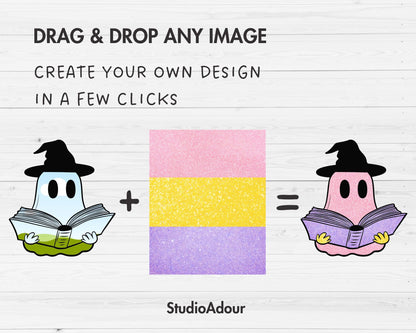 Design Your Own Retro Ghost, Ghost Reading Book Canva Template, Drag and Drop, Spooky Season, Halloween Canva Frames, Book Lover Ghost