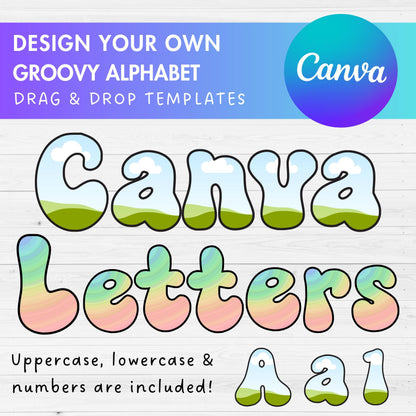 Design Your Own Groovy Alphabet on Canva, Retro Doodle Canva Letters, Drag and Drop, Editable Canva Letters & Numbers, Funky Alphabet