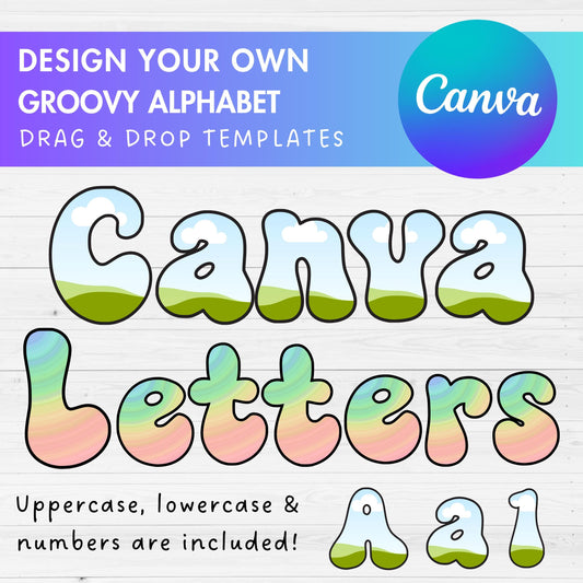 Design Your Own Groovy Alphabet on Canva, Retro Doodle Canva Letters, Drag and Drop, Editable Canva Letters & Numbers, Funky Alphabet
