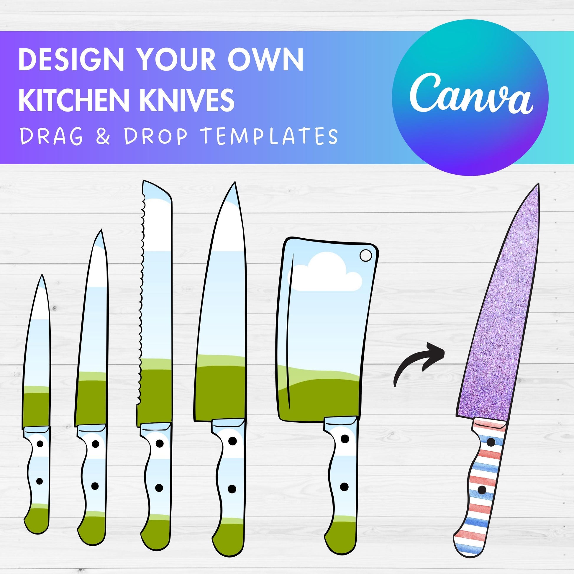 Design Your Own Kitchen Knives Canva Frames, Knife Canva Templates, Drag and Drop, Canva Frames Bundle, Knife Set, Halloween Knife PNG