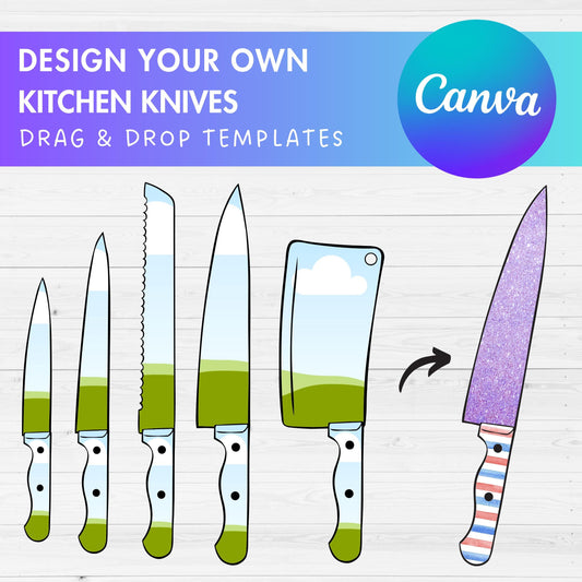 Design Your Own Kitchen Knives Canva Frames, Knife Canva Templates, Drag and Drop, Canva Frames Bundle, Knife Set, Halloween Knife PNG