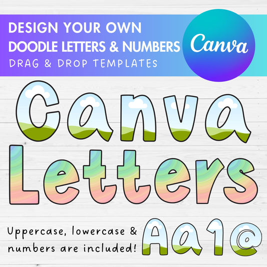 Design Your Own Doodle Letters Canva Frames, Editable Doodle Alphabet Canva Template, Drag and Drop, Uppercase & Lowercase Letters Bundle,