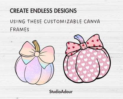 Pumpkin with Bow Canva Frames, Drag and Drop Canva Templates, Fall Halloween Season, Editable Canva Template, Fillable Pumpkin Mockups