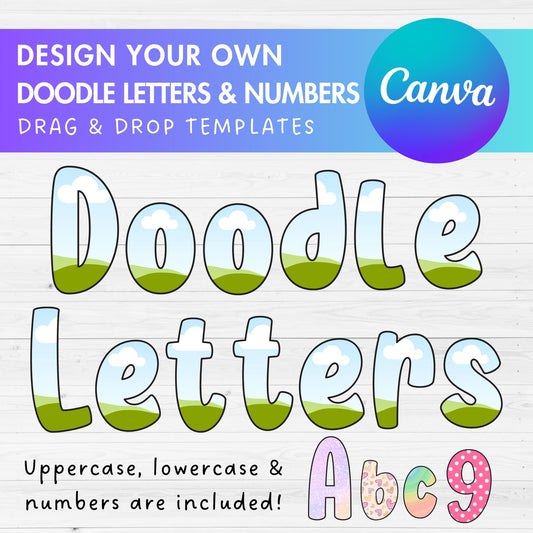 Design Your Own Doodle Letters on Canva, Doodle Alphabet Canva Template, Drag and Drop, Editable Canva Alphabet, Canva Frames Bundle