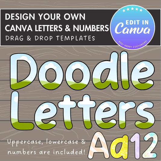 Design Your Own Doodle Letters on Canva, DIY Doodle Alphabet Canva Template, Drag and Drop, Editable Canva Alphabet, Canva Frames Bundle #79
