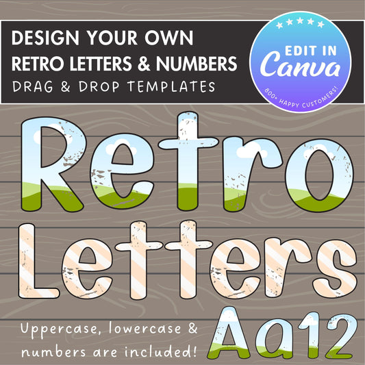 Design Your Own Retro Doodle Letters on Canva, Distressed Letters Canva Template, Easy Drag and Drop, Editable Canva Letters and Numbers #81