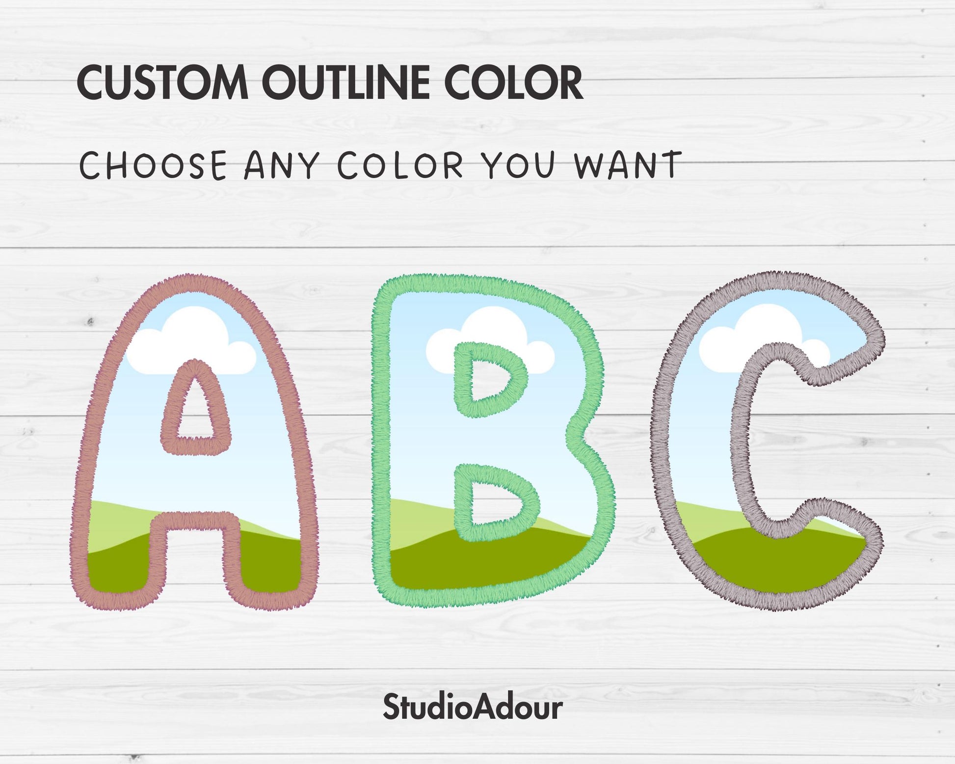 Design Your Own Digital Stitch Letters and Numbers, Faux Embroidery Canva Alphabet, Applique Patch Canva Letters, Drag and Drop, Duotone #83