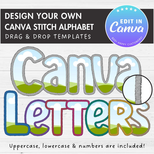 Design Your Own Digital Stitch Letters and Numbers, Faux Embroidery Canva Alphabet, Applique Patch Canva Letters, Drag and Drop, Duotone #83