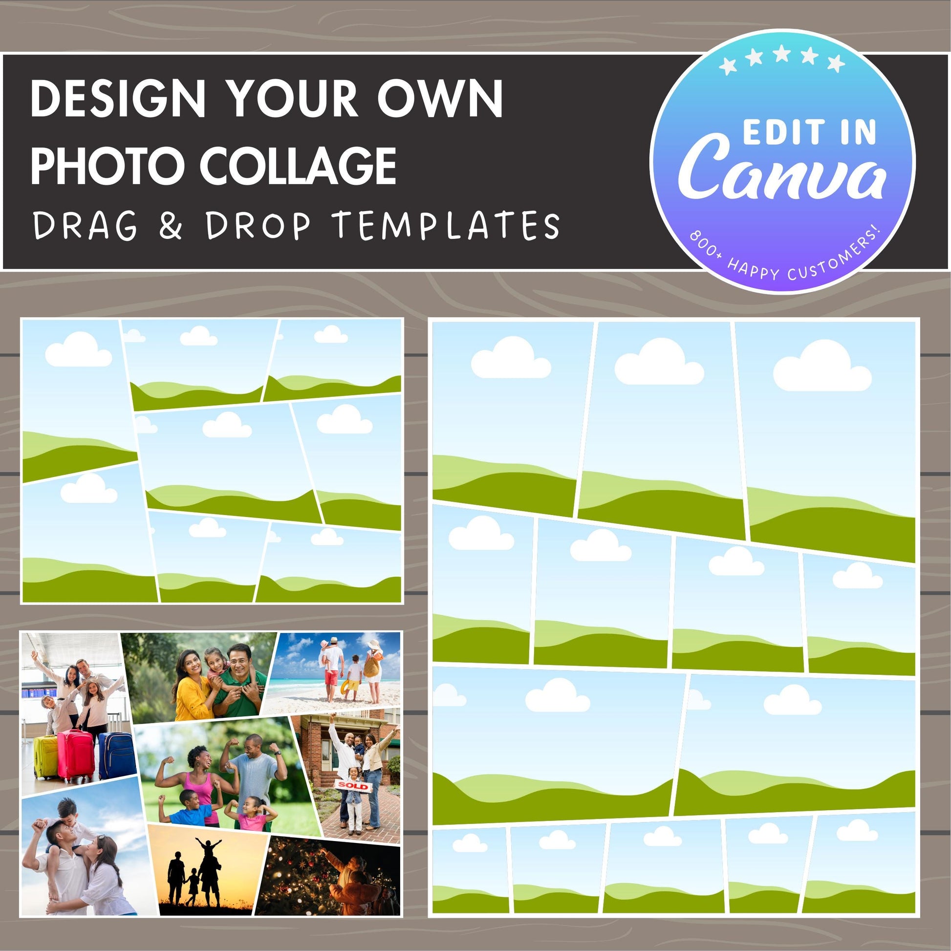 Design Your Own Family Photo Collage in Canva, Editable Collage Canva Template, Easy Drag and Drop Photo, Canva Frames, DIY Family Collage