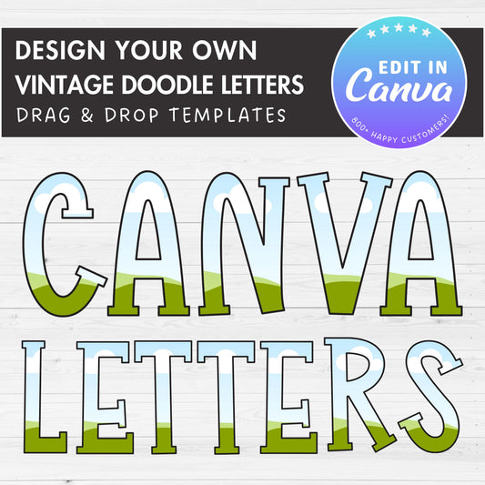 Design Your Own Vintage Doodle Letters on Canva, Retro Alphabet Canva, Drag and Drop, Editable Canva Letters PNG, Canva Frames Bundle #85