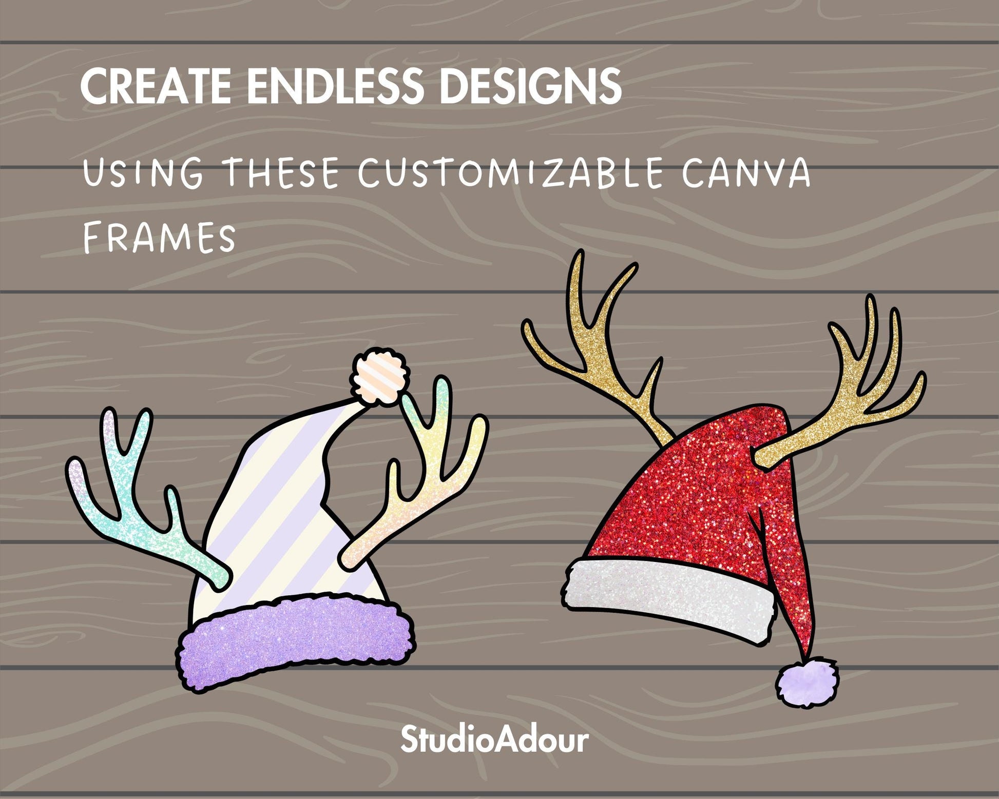 Design Your Own Christmas Hat with Antler Canva Frames, Santa Hat Canva Template, Drag and Drop Photo, Editable Xmas Hats, Reindeer Antlers