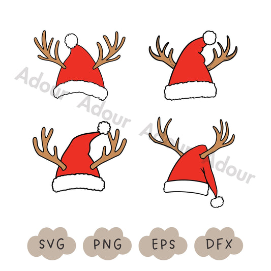 Christmas Hat with Antler SVG, Xmas Hat Cut File, Reindeer Antlers, Christmas Clipart, Santa Hat Silhouette, Commercial Use, Xmas Winter PNG