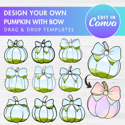 Pumpkin with Bow Canva Frames, Drag and Drop Canva Templates, Fall Halloween Season, Editable Canva Template, Fillable Pumpkin Mockups