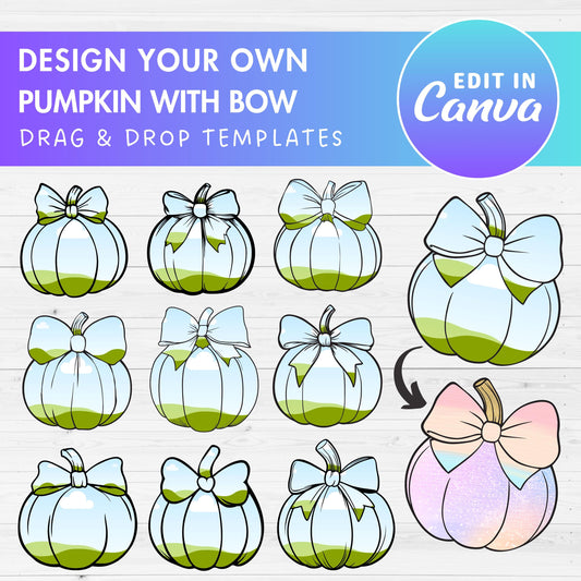 Pumpkin with Bow Canva Frames, Drag and Drop Canva Templates, Fall Halloween Season, Editable Canva Template, Fillable Pumpkin Mockups