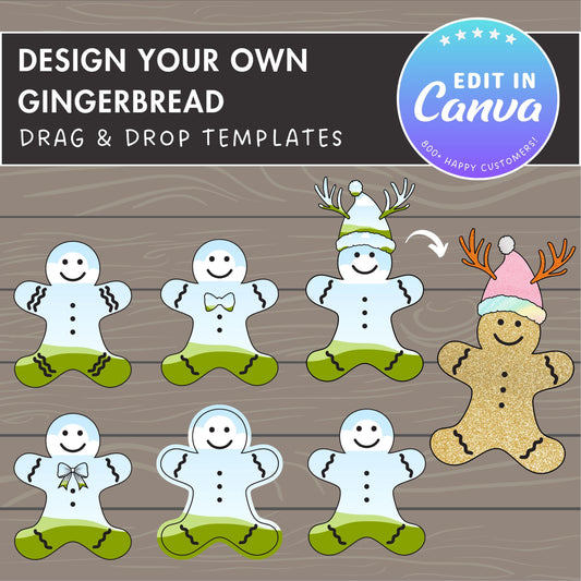 Design Your Own Gingerbread Frames on Canva, Christmas Canva Frames Bundle, Editable Gingerbread Man, Drag and Drop Photo, Christmas Cookies
