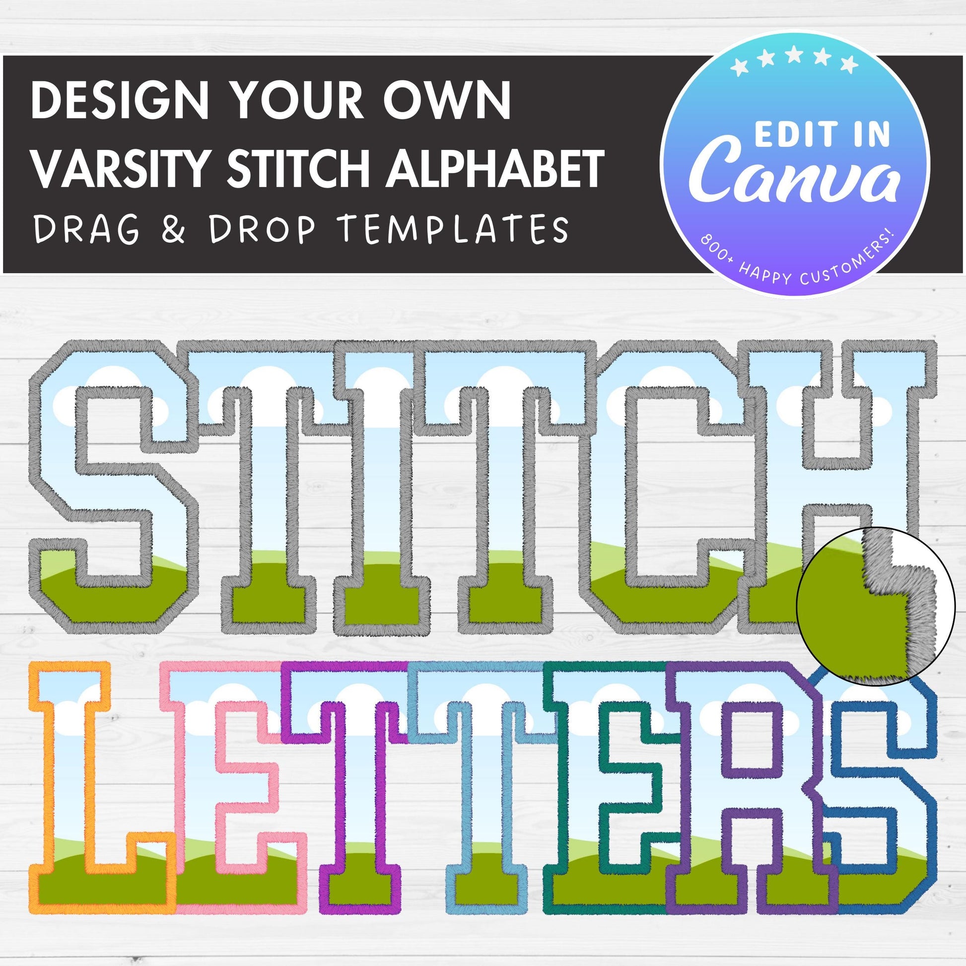 Design Your Own Varsity Letters and Numbers, Faux Embroidery Varsity Alphabet, Sport Canva Letters, Drag and Drop, DIY Applique Letters #87