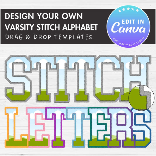 Design Your Own Varsity Letters and Numbers, Faux Embroidery Varsity Alphabet, Sport Canva Letters, Drag and Drop, DIY Applique Letters #87