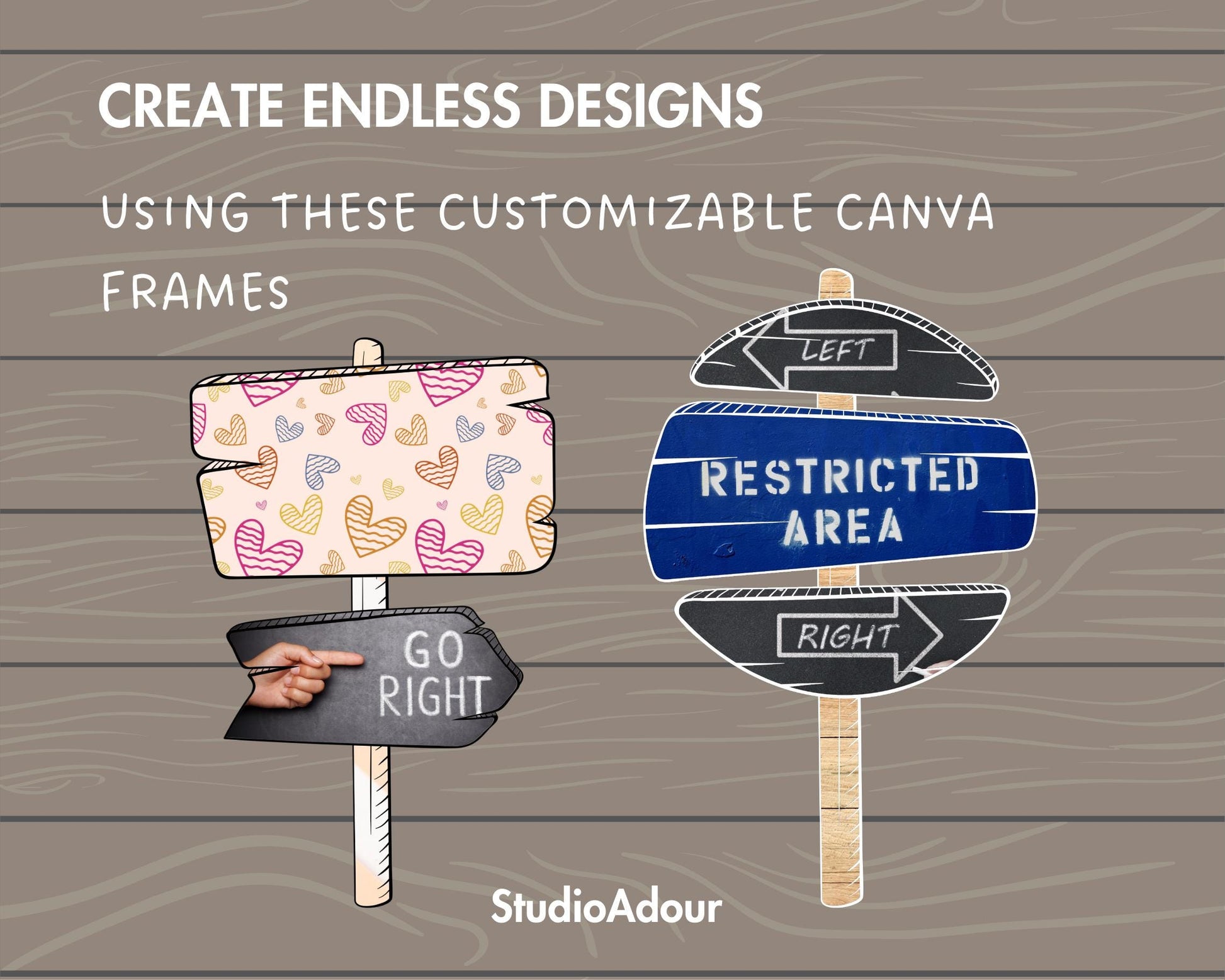 Design Your Own Doodle Sign Canva Frame, Wooden Sign Canva Template, Canva Frames Bundle, Editable Wood Sign, Wood Board, Drag and Drop PNG