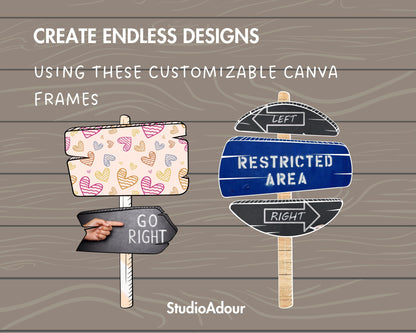 Design Your Own Doodle Sign Canva Frame, Wooden Sign Canva Template, Canva Frames Bundle, Editable Wood Sign, Wood Board, Drag and Drop PNG