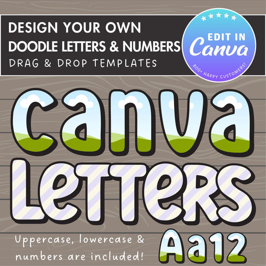 Design Your Own Doodle Letters on Canva, Doodle Alphabet Canva, Drag and Drop, Lowercase & Uppercase Canva Letters, Canva Frames Bundle #80