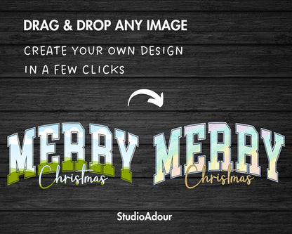 Design Your Own Merry Christmas Canva Frame, Editable Christmas Canva Template, Drag and Drop, Sublimation Design, Christmas Varsity Tshirt