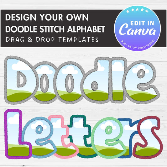 Design Your Own Doodle Letters and Numbers, Faux Embroidery Alphabet, Uppercase & Lowercase Letters, Stitch Canva Letters, Drag and Drop