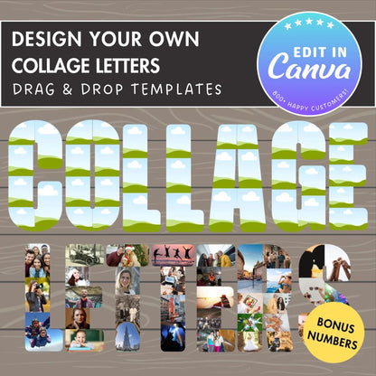 Design Your Own Photo Collage in Canva, Letters & Numbers Canva Frames Bundle, Drag and Drop Canva Template, Editable Letters Photo Collage