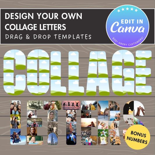 Design Your Own Photo Collage in Canva, Letters & Numbers Canva Frames Bundle, Drag and Drop Canva Template, Editable Letters Photo Collage