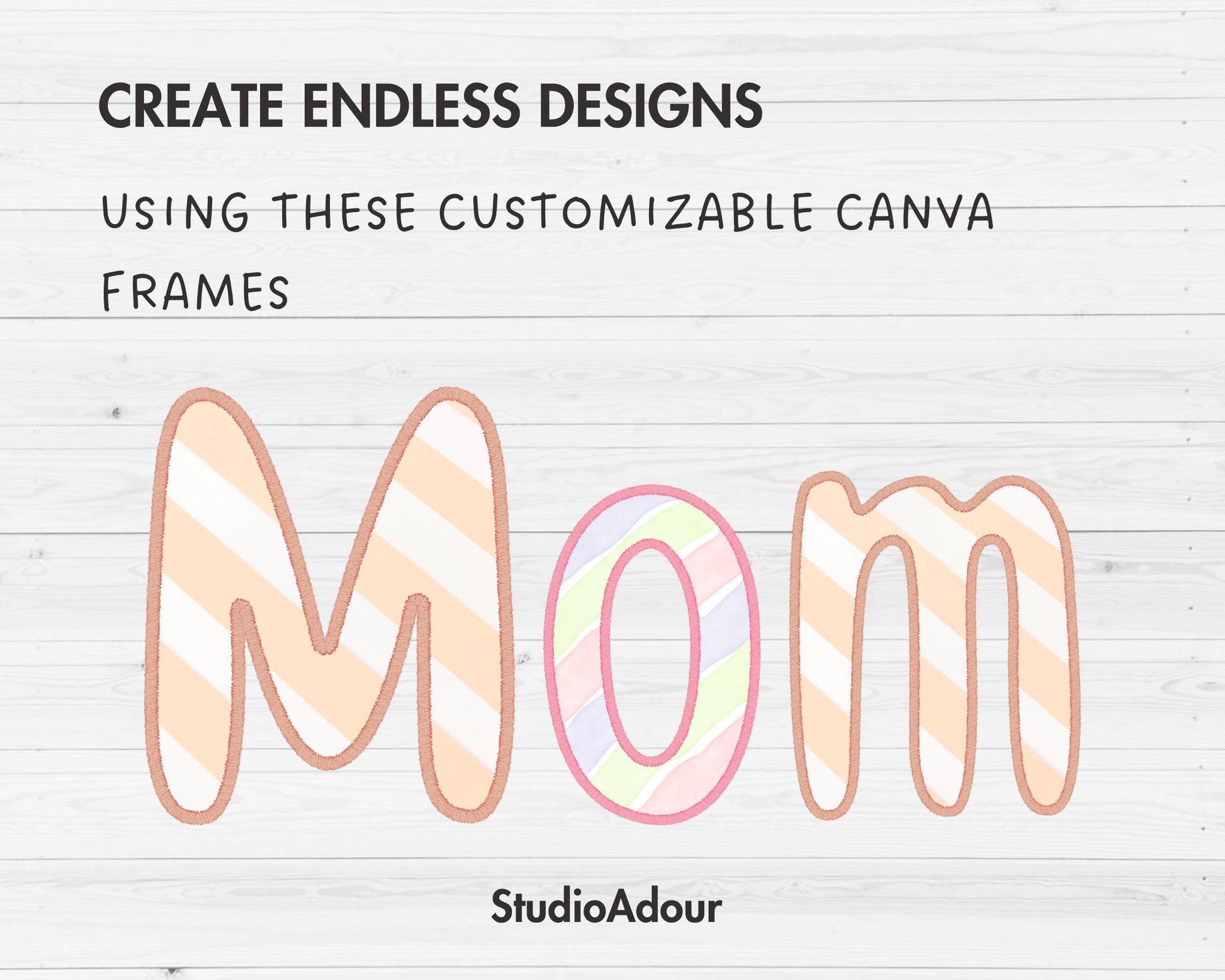 Digital Stitch Canva Alphabet PNG, Faux Embroidery Applique Letters, Canva Frames Bundle, Drag & Drop, Editable Canva Alphabet, Duotone #88