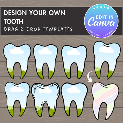 Design Your Own Tooth, Canva Frames Bundle, Teeth Canva Template, Drag and Drop, Dentist Canva Frames Bundle, Editable Tooth, Dental Clipart