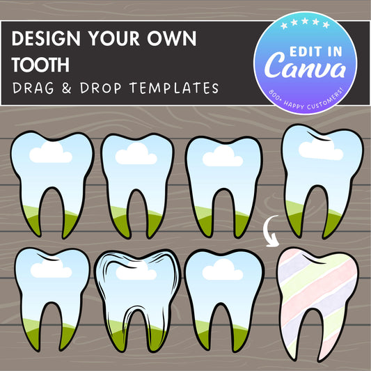 Design Your Own Tooth, Canva Frames Bundle, Teeth Canva Template, Drag and Drop, Dentist Canva Frames Bundle, Editable Tooth, Dental Clipart