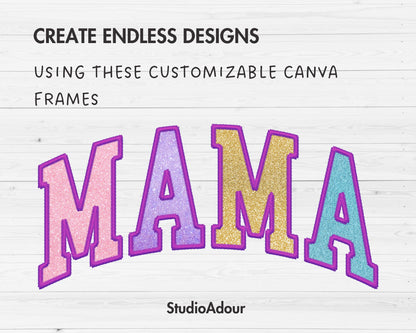 Design Your Own Stitch Mama Canva Frame, Faux Embroidery Mama Canva Template, Drag and Drop, Sublimation Design, Mother's Day, Mama Varsity