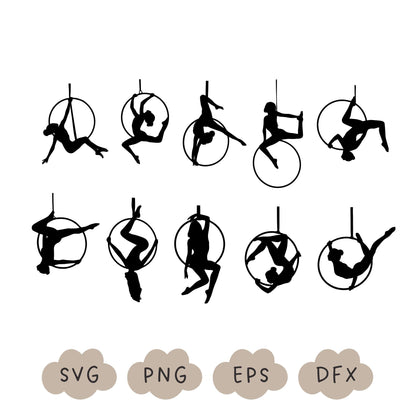 Aerial Hoop SVG, Aerial Hoop Cut File, Aerialist Shapes, Acrobat Graphic, Aerialist Clipart, Aerial Hoop Silhouette, Commercial Use, Clipart