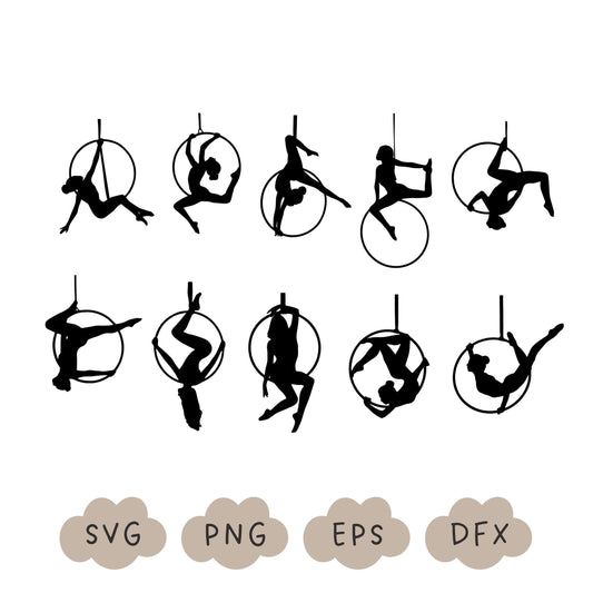 Aerial Hoop SVG, Aerial Hoop Cut File, Aerialist Shapes, Acrobat Graphic, Aerialist Clipart, Aerial Hoop Silhouette, Commercial Use, Clipart