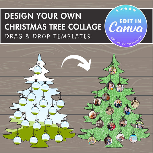 Design Your Own Christmas Tree Photo Collage in Canva, Editable Xmas Collage Canva Template, Easy Drag and Drop Photo, Family Tree Collage