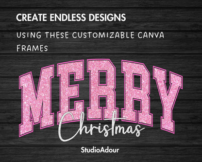 Design Your Own Merry Christmas Canva Frame, Editable Christmas Canva Template, Drag and Drop, Sublimation Design, Christmas Varsity Tshirt
