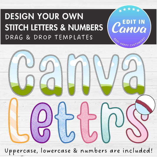 Digital Stitch Canva Alphabet PNG, Faux Embroidery Applique Letters, Canva Frames Bundle, Drag & Drop, Editable Canva Alphabet, Duotone #88