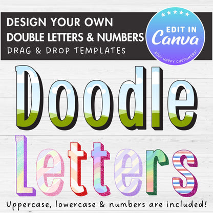 Design Your Own Doodle Letters on Canva, Doodle Alphabet Canva Template, Drag and Drop, Editable Canva Alphabet, Canva Frames Bundle