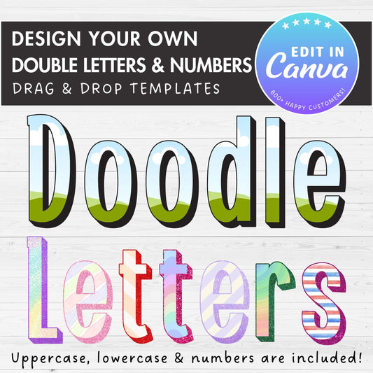 Design Your Own Doodle Letters on Canva, Doodle Alphabet Canva Template, Drag and Drop, Editable Canva Alphabet, Canva Frames Bundle