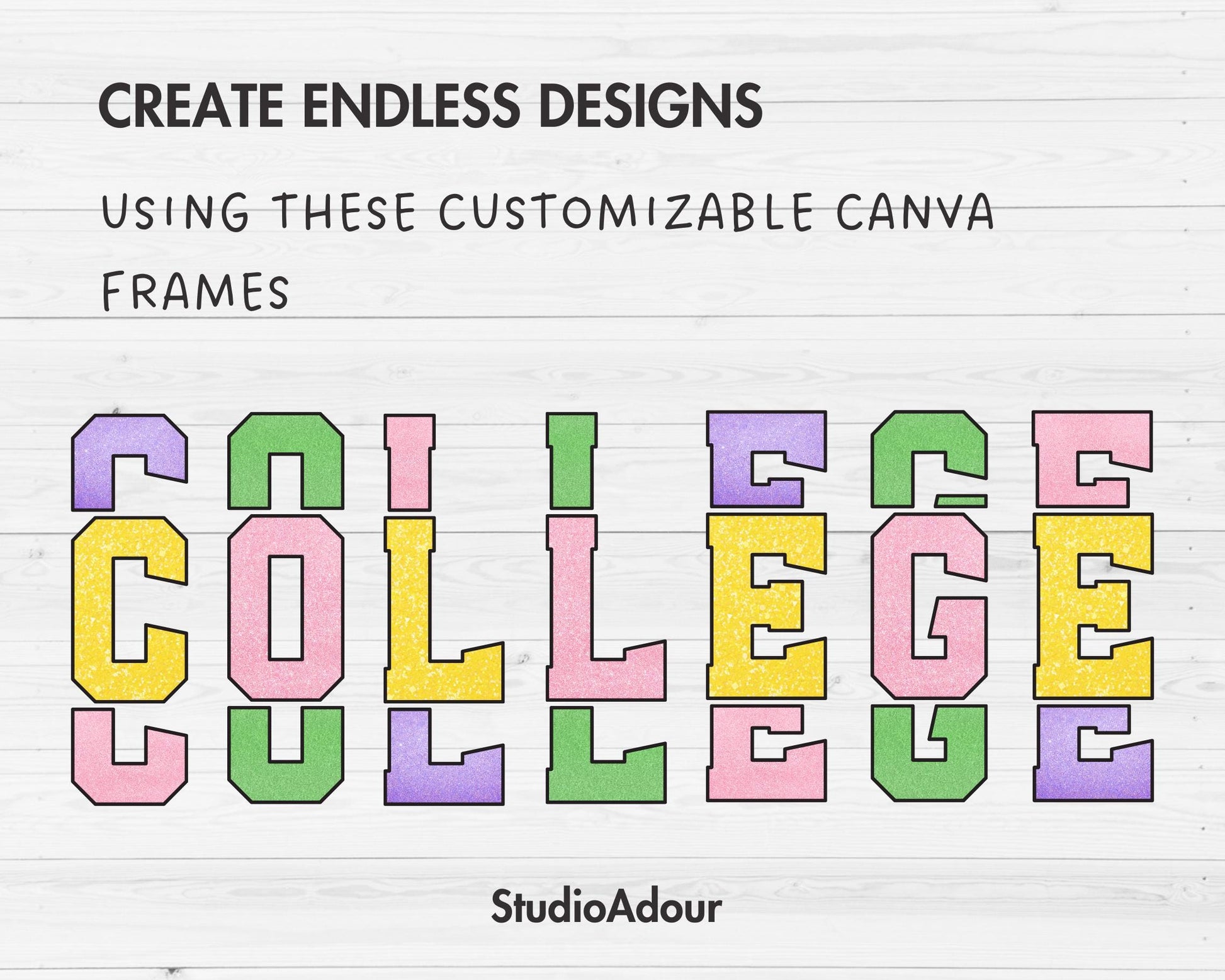 Triple Varsity Letters and Numbers, Stacked Varsity Canva Alphabet, Sport College Canva Letters, Drag and Drop, Split Letters, Canva Frames