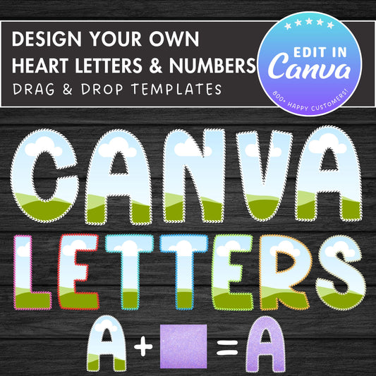 Design Your Own Heart Letters, Heart Alphabet Canva Template, Drag and Drop, Canva Frames Bundle, Doodle Letters & Numbers, Heart Font #90