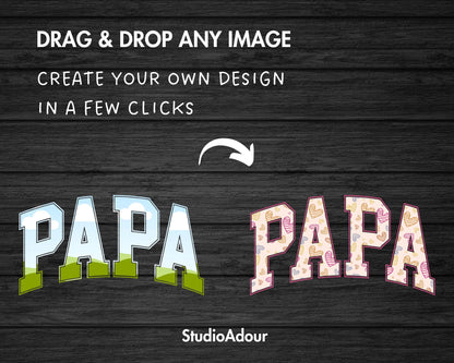 Design Your Own Papa Canva Frame, Editable Varsity Papa Canva Template, Drag and Drop, Sublimation Design, Retro Papa PNG, Sport College