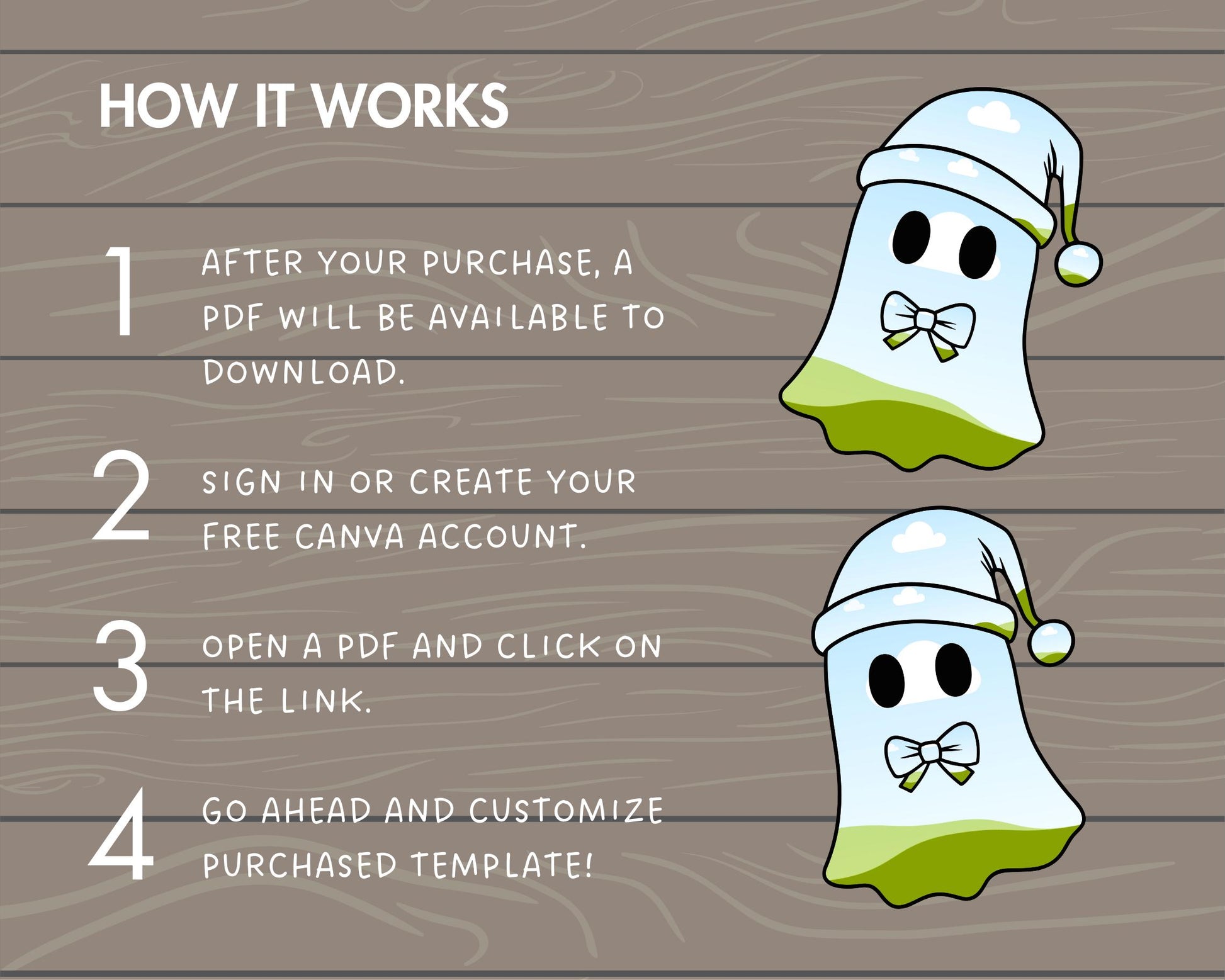 Design Your Own Christmas Ghosts, Ghost Wearing Christmas Hat Book Canva, Drag and Drop, Ghost With Bow, Canva Frames Bundle, Sublimation