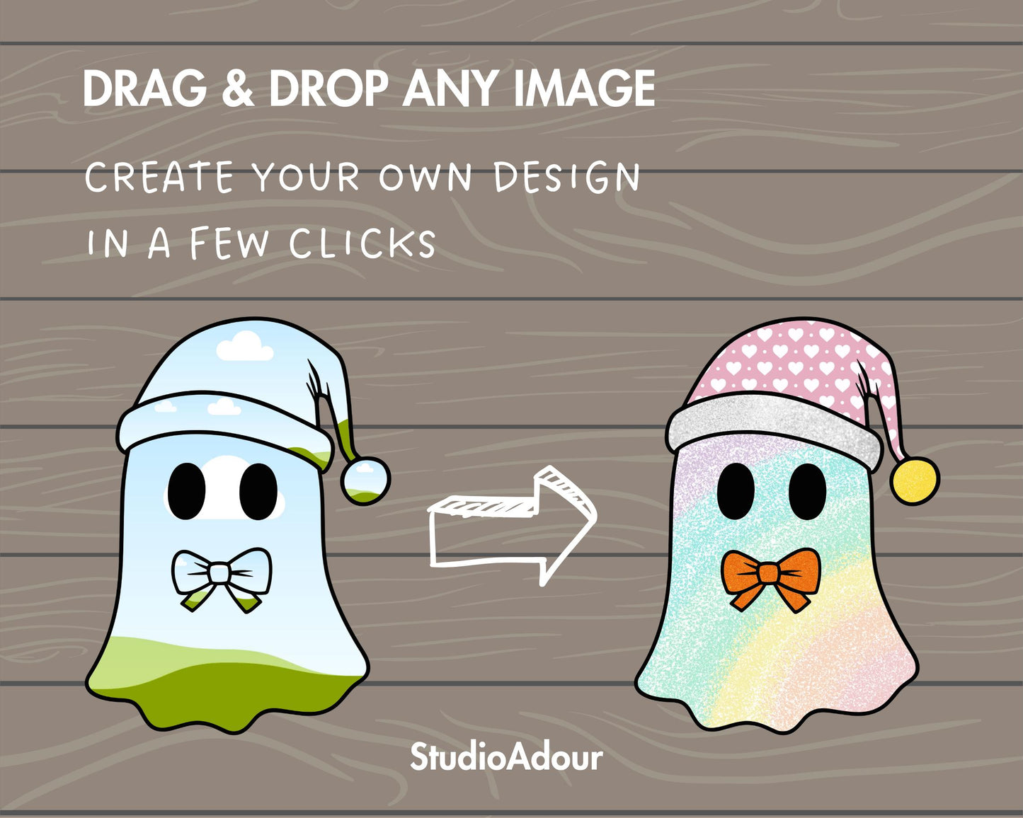Design Your Own Christmas Ghosts, Ghost Wearing Christmas Hat Book Canva, Drag and Drop, Ghost With Bow, Canva Frames Bundle, Sublimation